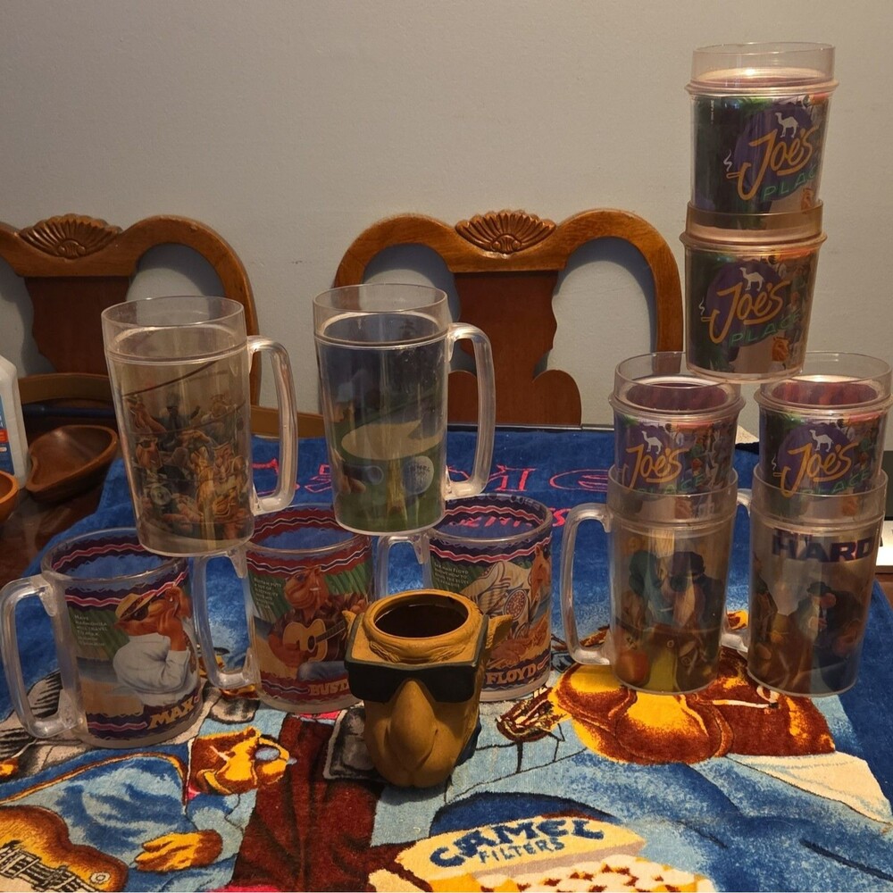 VINTAGE 1990s Camel Cigarettes Joe Camel Mugs And Cups Lot, Beach Towel, Coozie